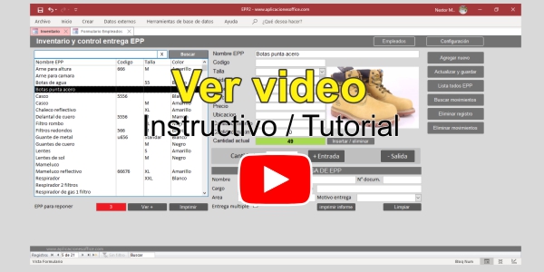 INVENTARIO CONTROL ENTREGA EQUIPOS PROTECION 